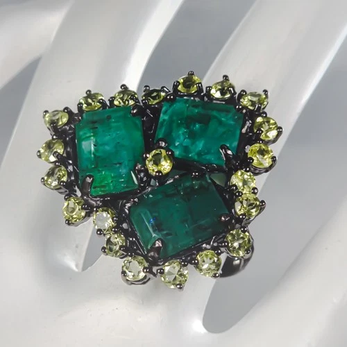 Anillo de berilo verde natural hecho a mano de 15 quilates + plata de ley 925 talla 8/R439591 Foto 3 de 4