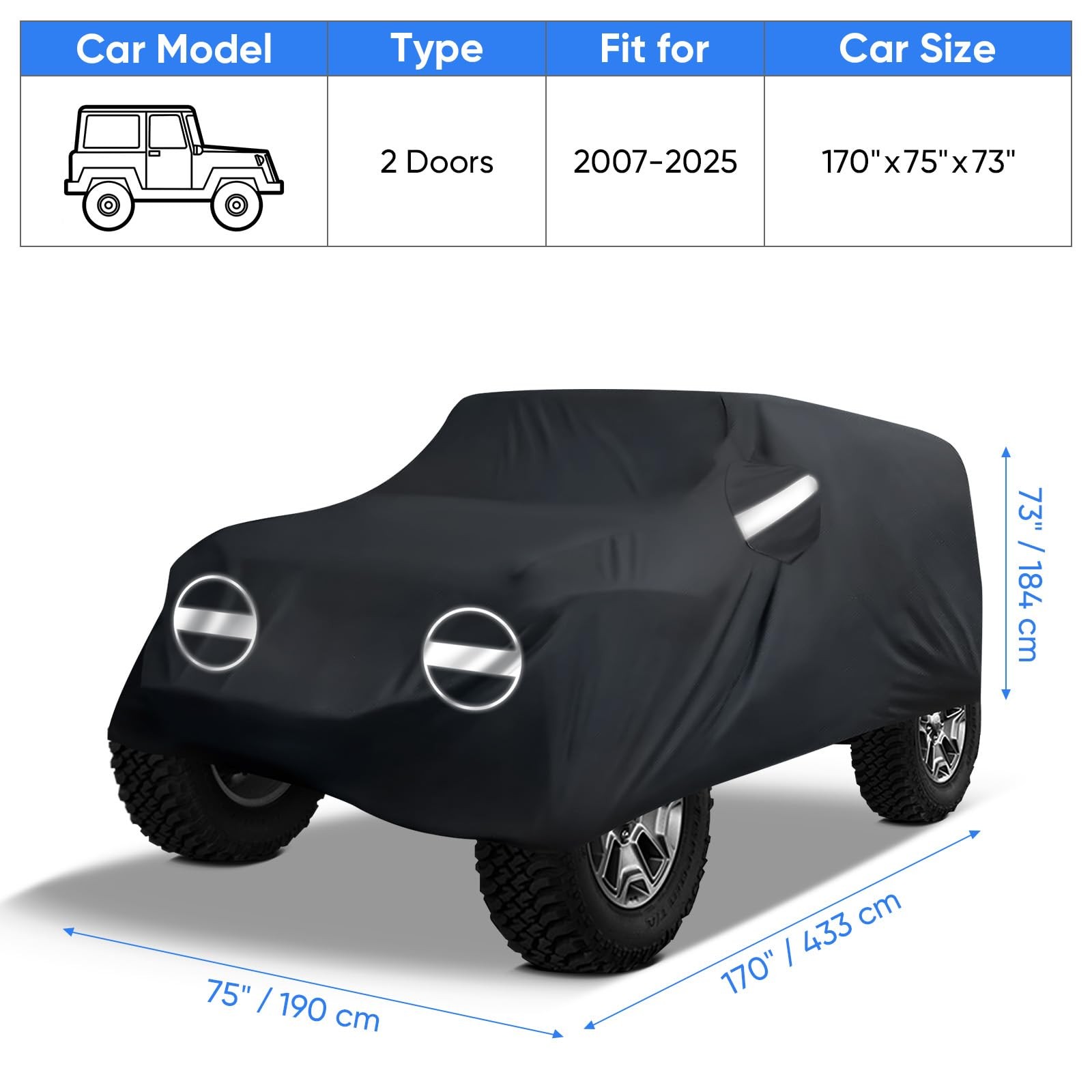 Neverland Waterproof Car Cover for Jeep Wrangler 2-Door All Weather Sun Rain UV thumbnail 4