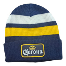 Corona Striped Cuffed Knit Beanie Hat Navy / White / Gold OSFM
