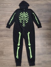 One Piece Skeleton Halloween Costume Pajamas Women's M Hood No Feet