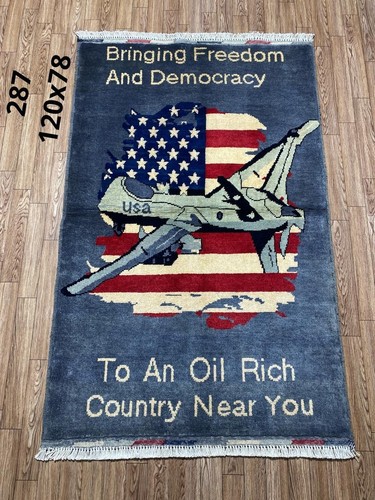 hand made afghan war rugs. usa war rugs, usa flag or dron war rug 4x3ft - Picture 4 of 9