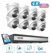 ZOSI 16CH 4K NVR 8MP Dome PoE IP Security Camera System Auto MotionTrack 4TB HDD