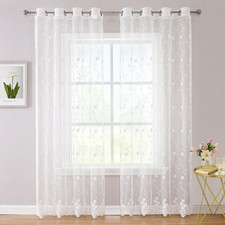 Luxury White Lace Curtains 96 Inches Long 2 Panels for Living Room, Cute Vine...