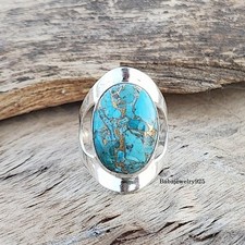 Handmade Oval Blue Copper Turquoise Ring: 925 Sterling Silver Ring All Size R344