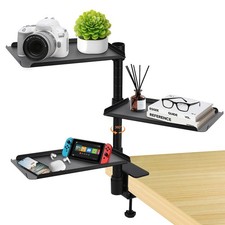 3 Tier Clamp On Desk Shelf Adjustable Desktop Organizer 360 Rotatable Black