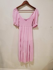 Y2K Abercrombie & Fitch Women XS Oasis Midi Dress Pink Smocked Flowy Boho