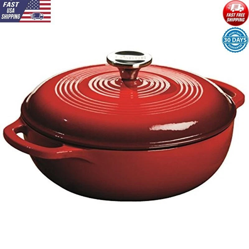Enameled Cast Iron Dutch Oven 3 Quart Dual Handles Oven Safe Cook Bake Serve New