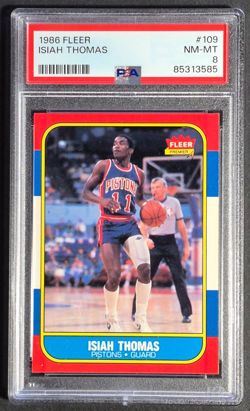 1986-87 1986 Fleer Isiah Thomas ROOKIE CARD RC #109, HOF, PSA 8 SHARP, New Grade