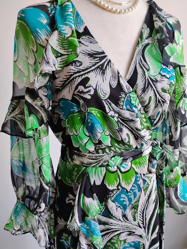 Vestido Diane Von Furstenberg 100% Seda Gasa Volantes Floral Femenino Talla 10 Foto 4 de 4