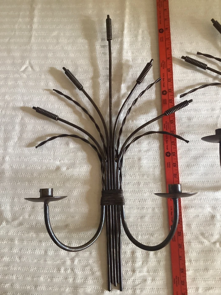 Par de Apliques Vela Trigo Hierro, 25"H, Tono Bronce, México Foto 3 de 4