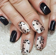 Chic Elegance Medium Square Black and White Artistry Acrylic Nails 