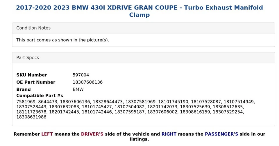 BMW 430I XDRIVE GRAN CUPÉ 2017-2020 2023 - Abrazadera de colector de escape turbo Foto 4 de 4