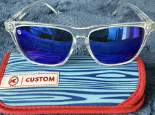 Custom Knockaround Fast Lane Sunglasses Clear Plastic Frame Blue Mirrored Lenses