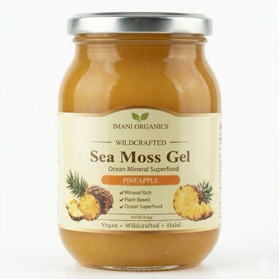 IMANI ORGANICS Wildcrafted Irish Sea Moss Gel | Pineapple Flavor 18.5 Big Size!