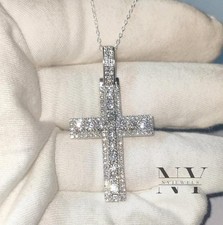 Moissanite Cross Wedding Pendant Solid 14K White Gold 2 Carat Round Cut For Gift