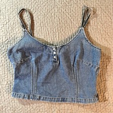 YTK Denim Bustier Crop Tank Top Corset Grunge Festival Cami Large Sz 16 Cotton