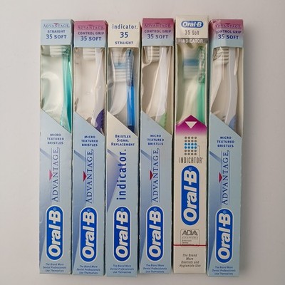 6 Lot Vintage Oral-B Advantage Indicator Toothbrush 35 Soft 90s