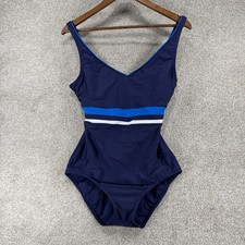 Womens Speedo Retro One Piece Bathing Swim Suit Blue White Nautical Stripe Sz 12