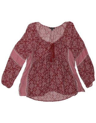 American Eagle Damen Langarm Bluse Top UK 14 Medium burgunderrot Blumenmuster AW05
