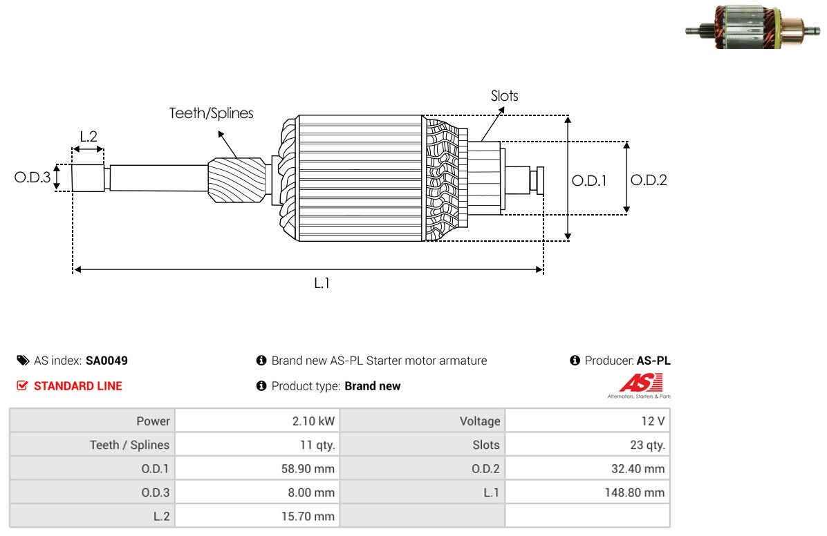 Für AS ROZRUSZNIKI I ALTERNATORY SA0049 BRAND NEW AS-PL STARTER MOTOR ARMATURE - Bild 5