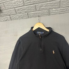 Polo Ralph Lauren Mens Black Estate Rib Quarter Zip Pullover Sweater Size Large