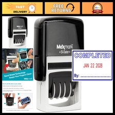 Self-Inking Date Stamp with Completed Phrase - 2 Color Blue/Red Ink for Office U