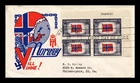 US COVER NORWAY OVERRUN COUNTRIES FDC SCOTT 911 SLOGAN BLOCK CACHET CRAFT