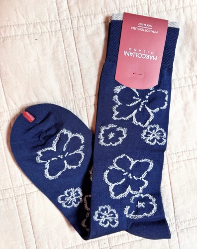 Marcoliani Milano Pima Cotton Lisle Resort Flowers Dress Socks 8-11 Italy Blue