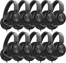 10-Pack Kids Headphones with Microphone for Classroom, Black K-12