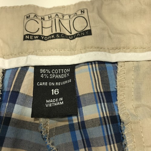 New York & Co. Shorts Womens Size 16 Tan Blue Plaid Manhattan Chino Lightweight - Picture 6 of 12