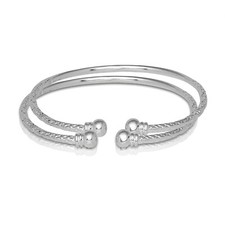 Ball w. Double Halo Ends .925 Sterling Silver West Indian Bangles Pair