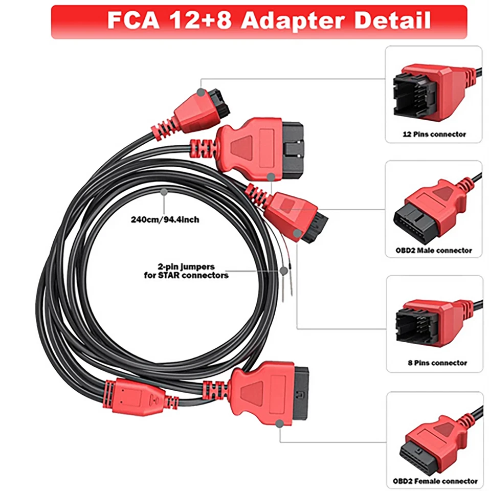 XTOOL FCA 12+8 Adapter For Chrysler OBD2 Connector 12 to 8 Pin Diagnostic Cable  Foto 2 de 4