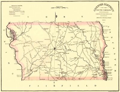 Historic County Map - Chester County South Carolina - Mills 1825 - 30 x 23