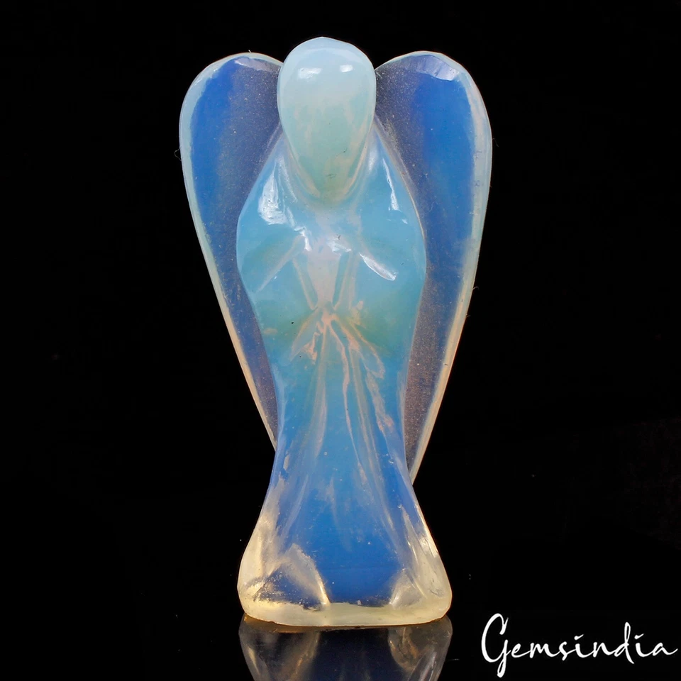 2” Mini Hydro Opal Carved Angel Decor Wings Figurine Guardian Statue~92.20 Cts - Image 2 of 4