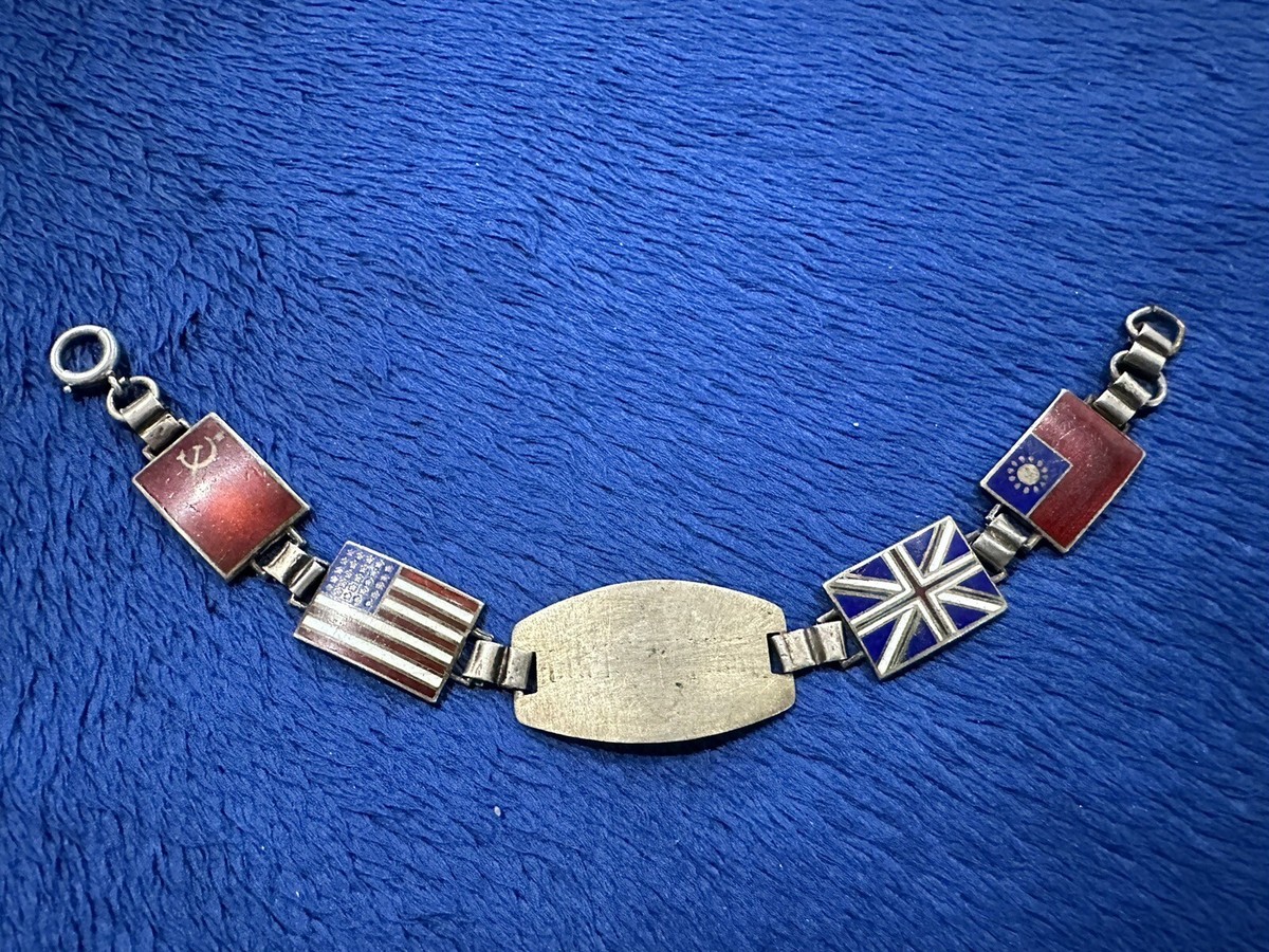 Vintage WWII Sweetheart Allied Flags Sterling Silver Enamel