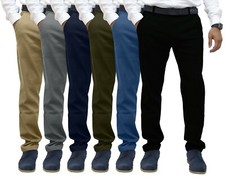 Mens Regular Fit Chino Trousers Stretch Casual Cotton Flat Front Flex Full Pants