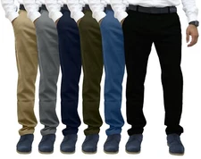 Mens Regular Fit Chino Trousers Stretch Casual Cotton Flat Front Flex Full Pants
