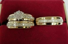 1.50Ct Round Cut Diamond Engagement Wedding Trio Ring Set 14K Yellow Gold Finish