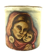 Joneata Vaughan Native American Mother Child Painted Clay Crock 1979