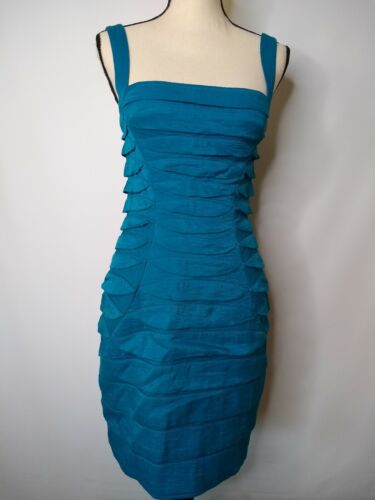 AIDAN MATTOX ÄRMELLOSES PARTY COCKTAILKLEID GRÖSSE 4 blau Rüschen körperbetont Sxy - Bild 2 von 12