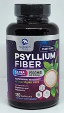 Nature's Peak Psyllium Fiber 1500mg Natural Soluble Fiber 120 Capsules Exp. 4/26