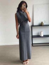 Pencil Long Dresses for Women Mock Neck Sleeveless Bodycon Party Dress Seamed
