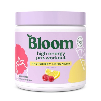 Bloom Nutrition High Energy Pre-Workout, Raspberry Lemonade, 25 Servings