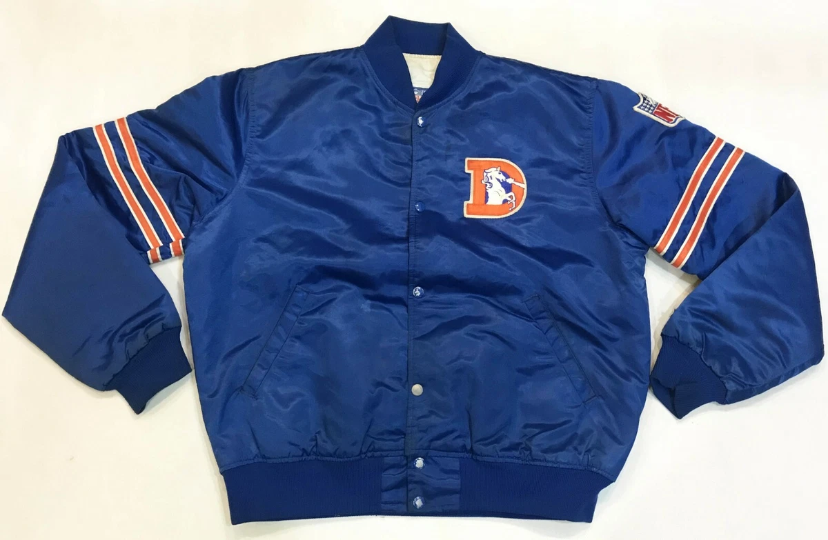 Vintage Starter NFL Denver Broncos Satin Bomber Jacket L Blue USA Quilted  90s | eBay