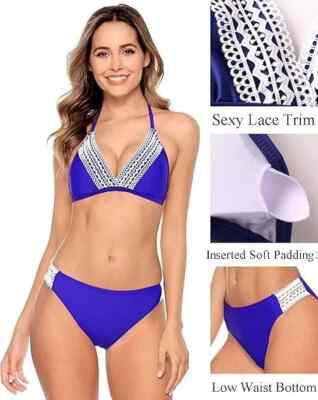 Attraco Padded Halter Bikini Two Piece Swimsuit Swimming Costume Lace Size S