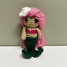 Crochet Girl Mermaid Doll/ Amigurumi Doll Handmade Stuffed Doll 7" Pink Hair