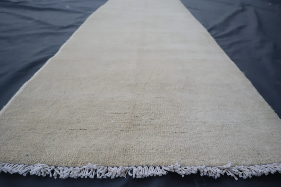 14 Ft Beige Runner Rug- 2'0x13'10 ft Afghan Modern Hand Knotted Long Hallway Rug - Image 4 of 4