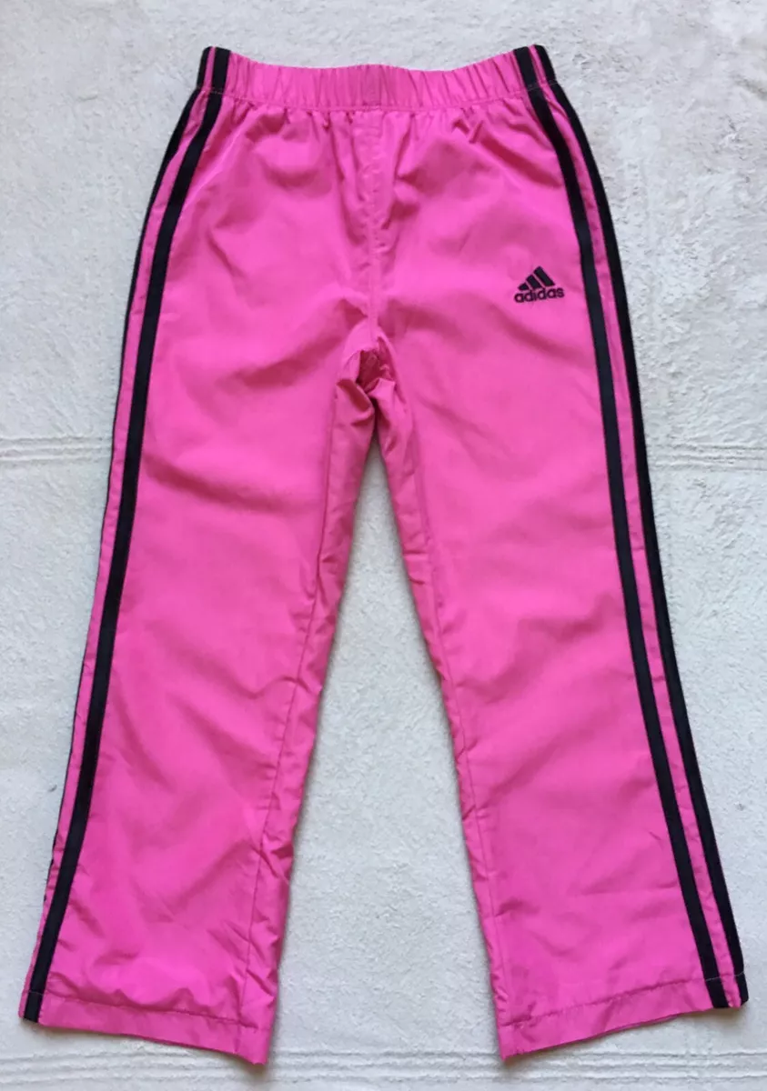 Adidas Classic 3-Stripe Nylon Jogger Pants, Girls Size 5, Pink, Black Stripes
