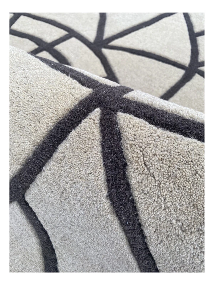Alfombra 100% Lana Estilo Moderno Beige Negra 200x200 cm Cuadrada Handtufted WT1 - Imagen 2 de 4