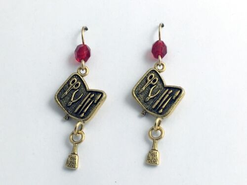 Goldtone Pewter & 14kGF Manicurist dangle Earrings-nail polish, tool, manicure - Picture 1 of 2